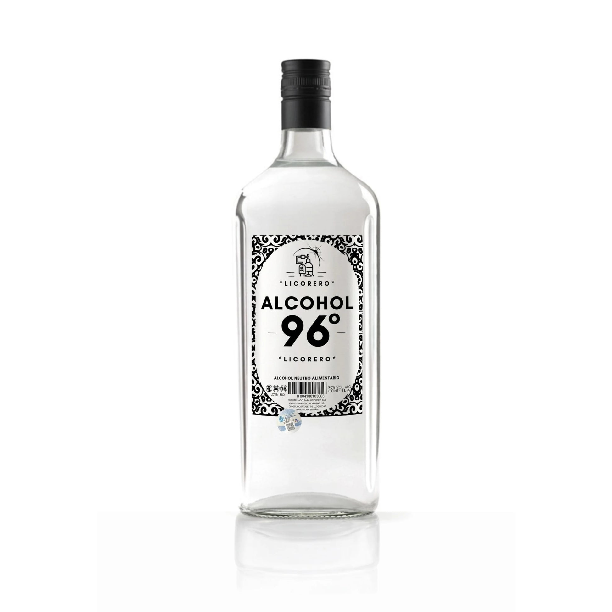 Botella de 1 litro de alcohol alimentario 96 grados LICORERO para licores caseros.