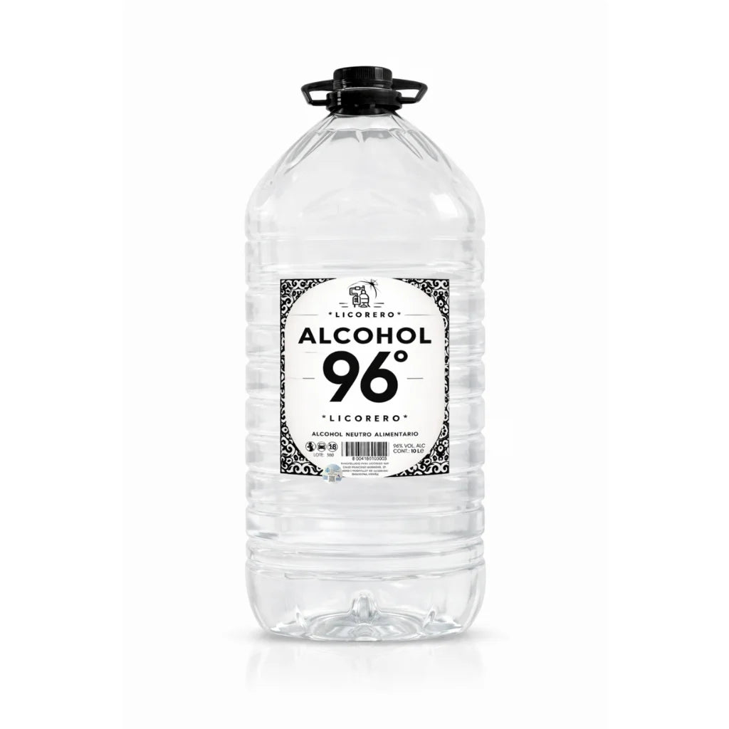 Garrafa de 10 litros de alcohol alimentario 96 grados, formato ahorro para licores.